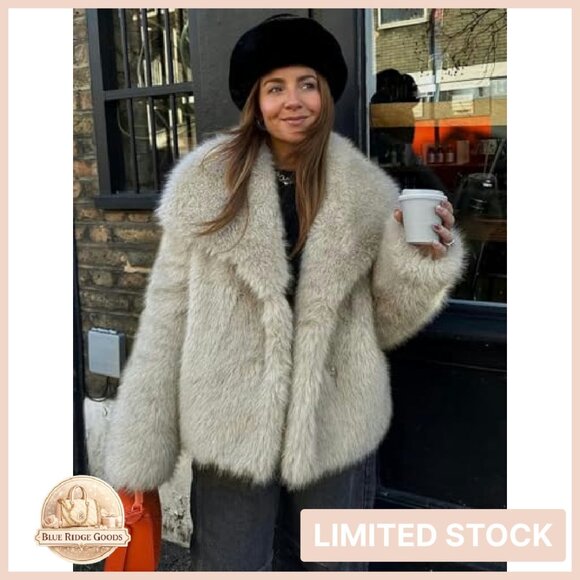 Faux Fur Coat Lapel Open Front Fluffy Shaggy Jacket Winter Warm Overcoat - Picture 3 of 8